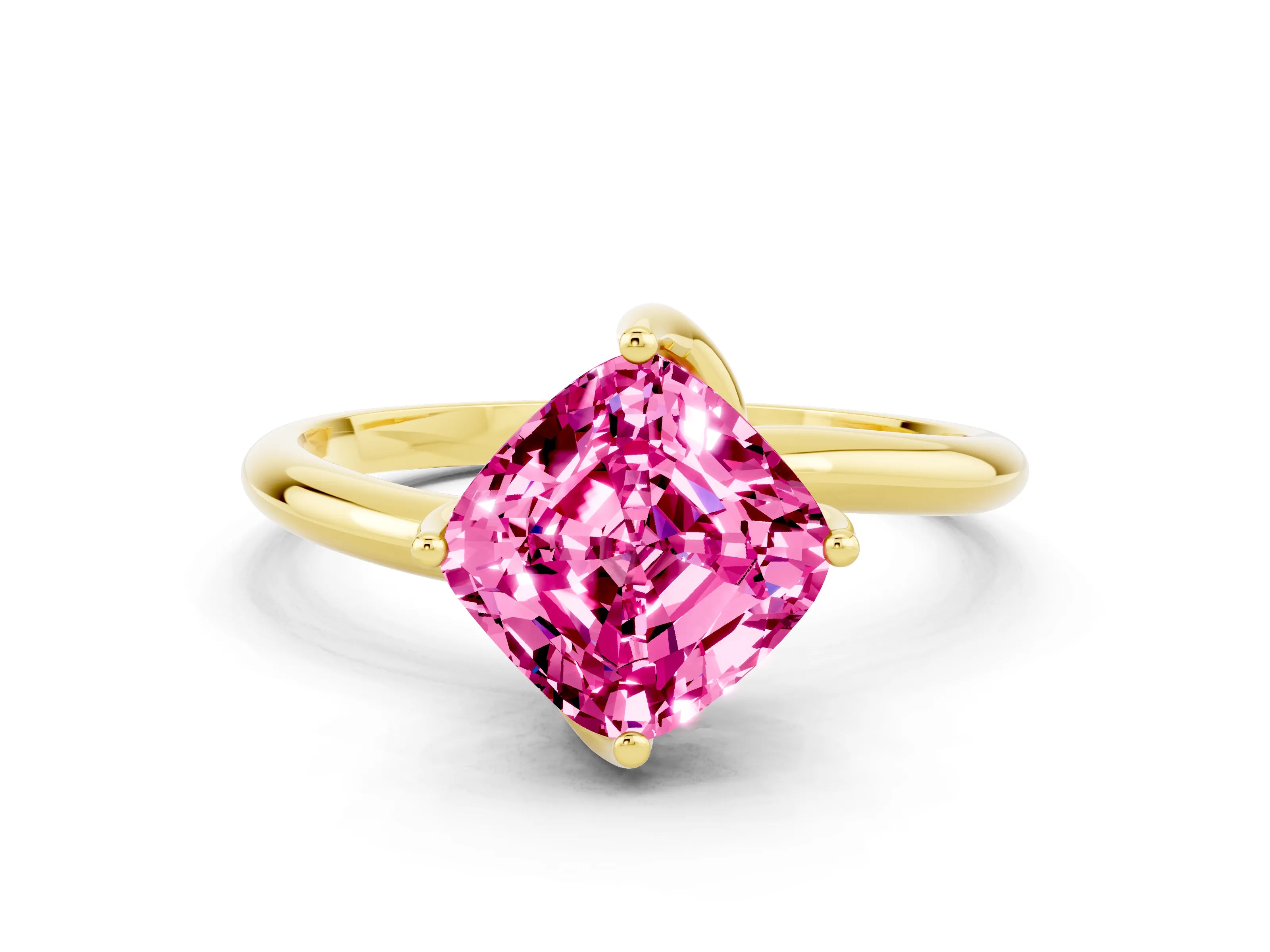Yellow gold Cushion Cut Pink Sapphire Solitaire Engagement Ring with Four-Prong Setting and Classic Band_33