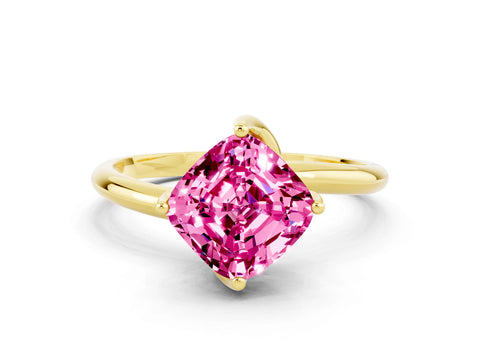 Yellow gold Cushion Cut Pink Sapphire Solitaire Engagement Ring with Four-Prong Setting and Classic Band_33