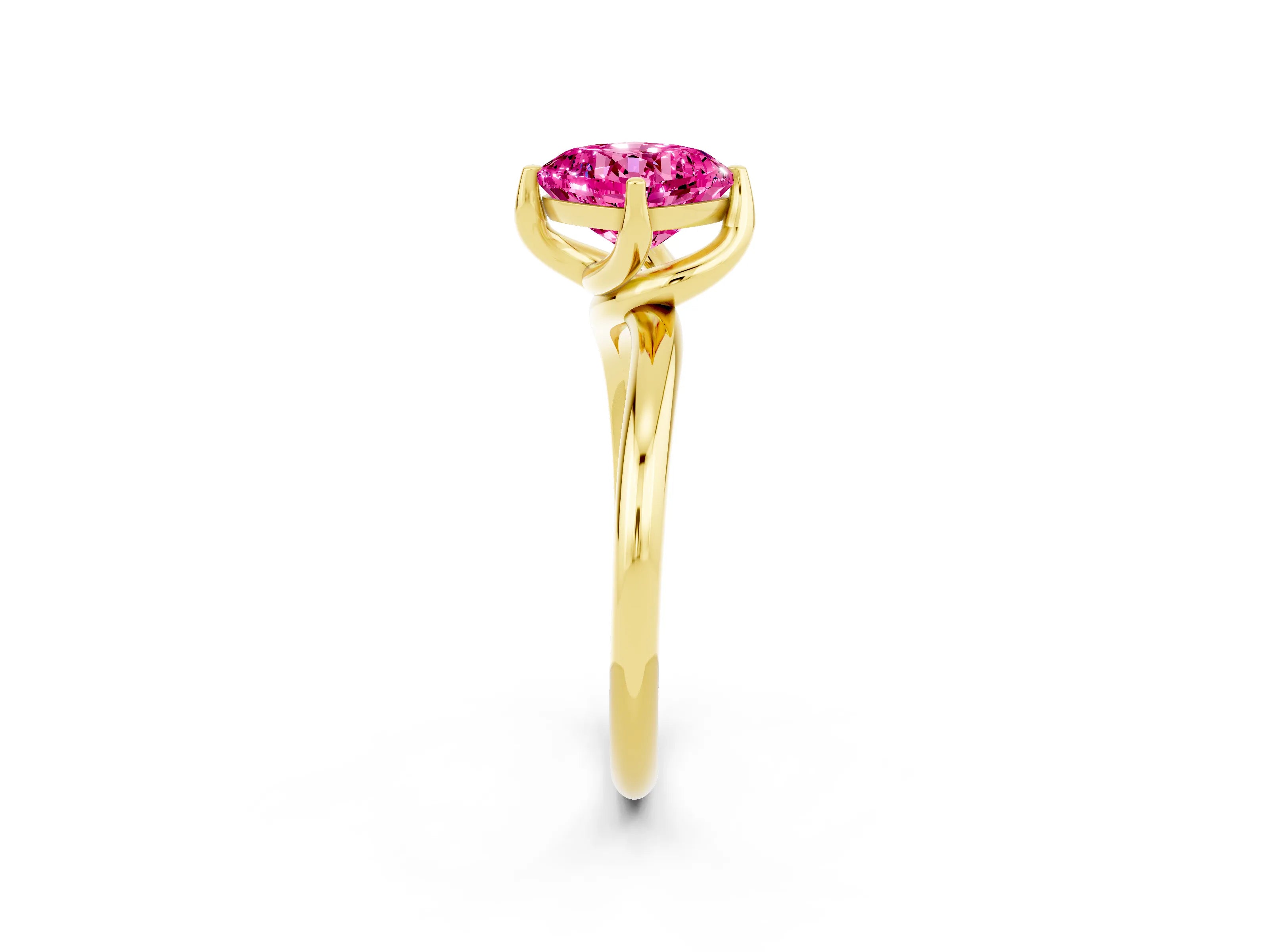 Yellow gold Cushion Cut Pink Sapphire Solitaire Engagement Ring with Four-Prong Setting and Classic Band_35