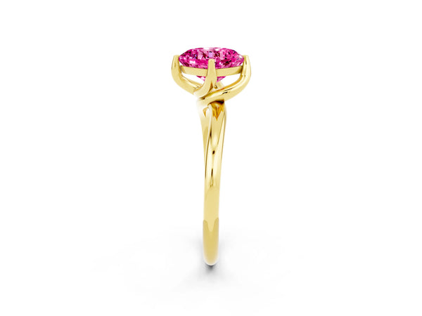 Yellow gold Cushion Cut Pink Sapphire Solitaire Engagement Ring with Four-Prong Setting and Classic Band