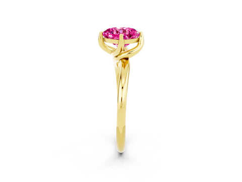 Yellow gold Cushion Cut Pink Sapphire Solitaire Engagement Ring with Four-Prong Setting and Classic Band_35