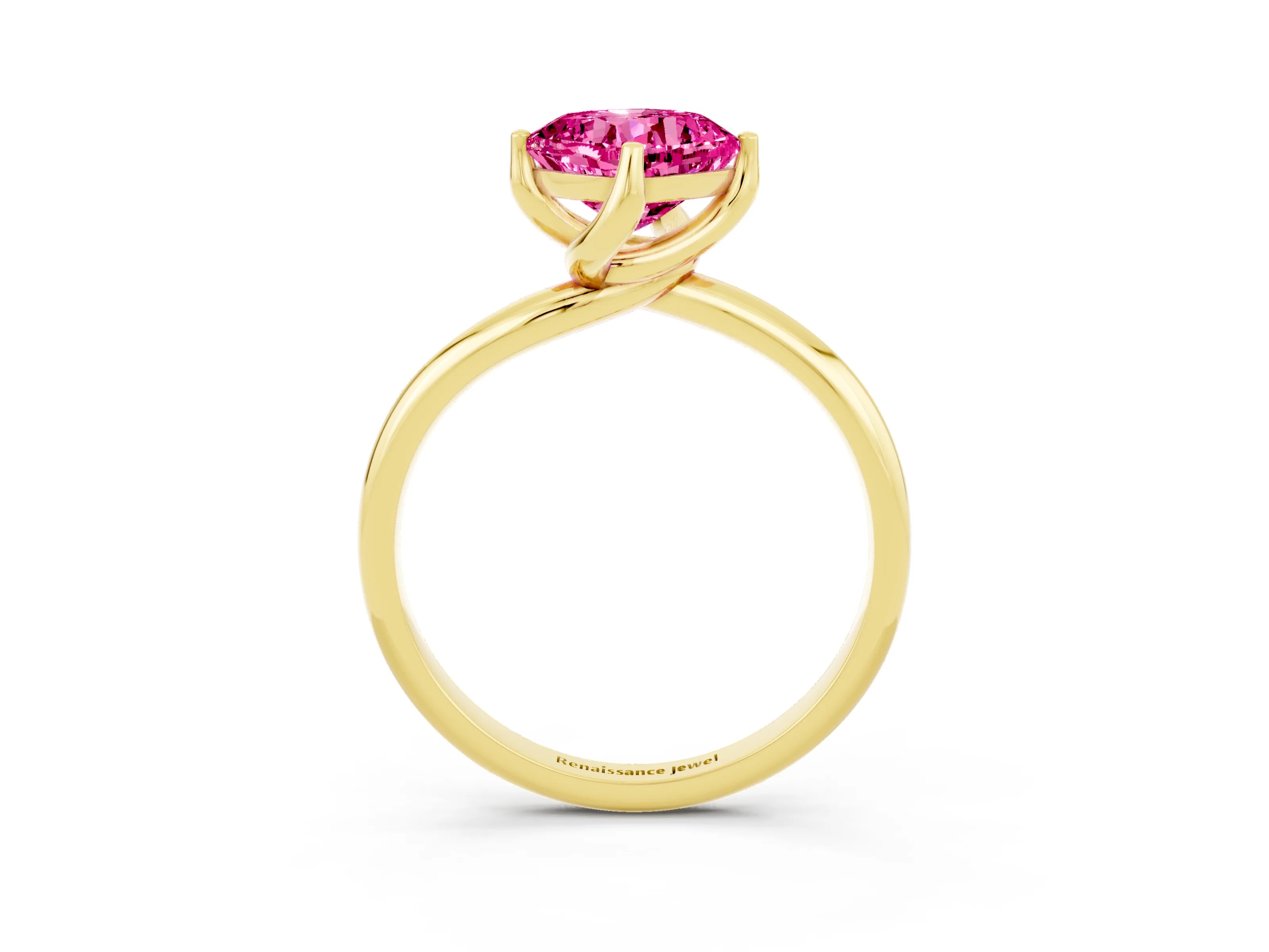 Yellow gold Cushion Cut Pink Sapphire Solitaire Engagement Ring with Four-Prong Setting and Classic Band_36