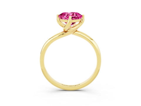 Yellow gold Cushion Cut Pink Sapphire Solitaire Engagement Ring with Four-Prong Setting and Classic Band_36