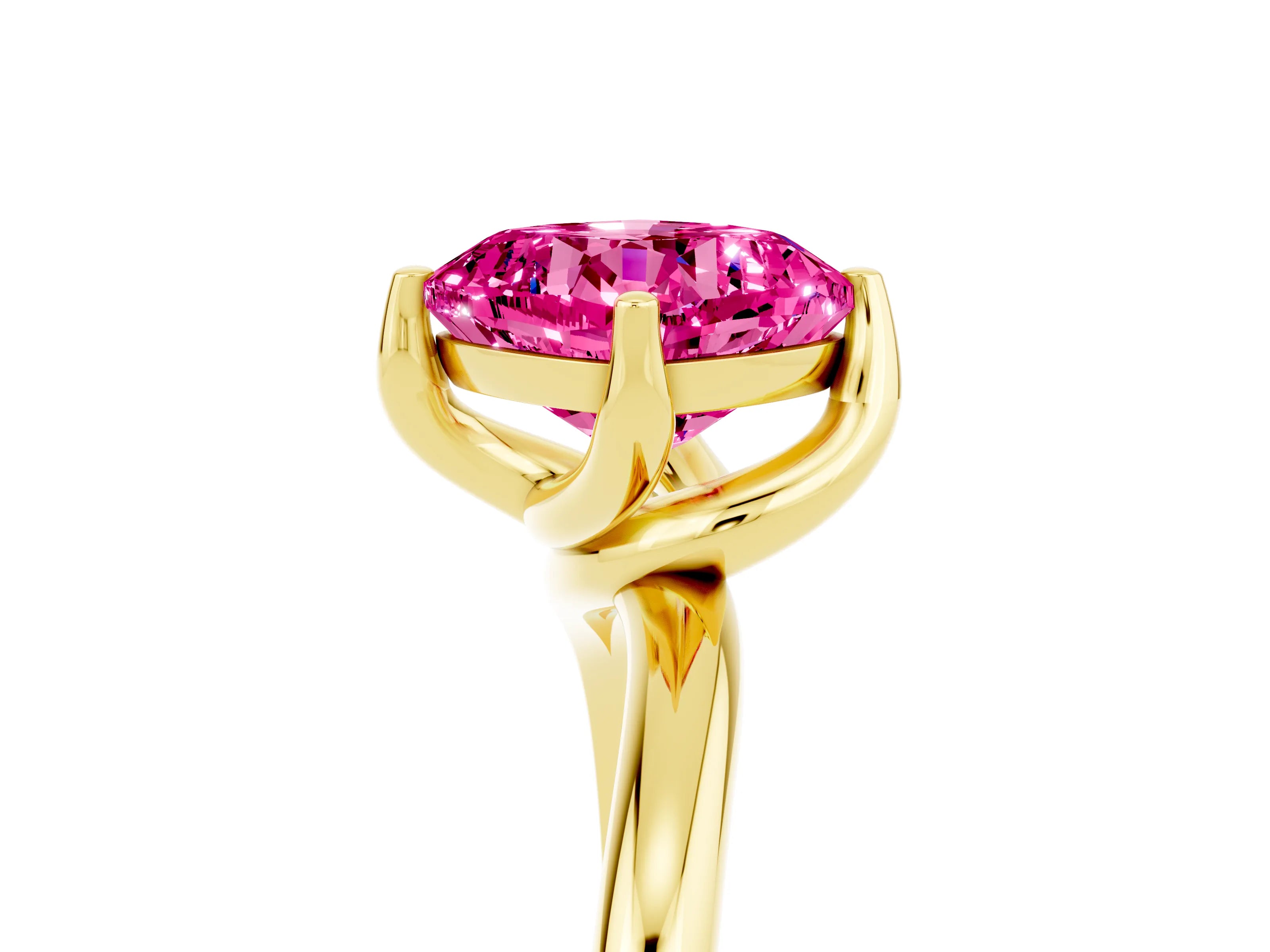 Yellow gold Cushion Cut Pink Sapphire Solitaire Engagement Ring with Four-Prong Setting and Classic Band_38