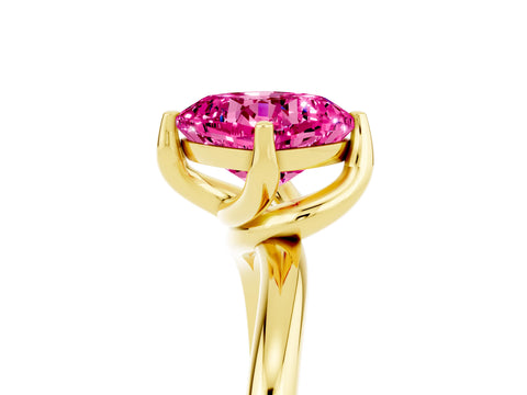 Yellow gold Cushion Cut Pink Sapphire Solitaire Engagement Ring with Four-Prong Setting and Classic Band_38