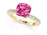 Yellow gold Cushion Cut Pink Sapphire Solitaire Engagement Ring with Pavé Band and Four-Prong Setting_25