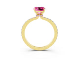 Yellow gold Cushion Cut Pink Sapphire Solitaire Engagement Ring with Pavé Band and Four-Prong Setting_27
