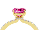 Yellow gold Cushion Cut Pink Sapphire Solitaire Engagement Ring with Pavé Band and Four-Prong Setting_28