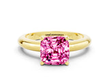 Yellow gold Cushion Cut Pink Sapphire Solitaire Engagement Ring with Round Band and Four-Prong Setting_24