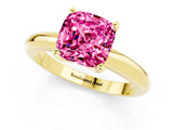 Yellow gold Cushion Cut Pink Sapphire Solitaire Engagement Ring with Round Band and Four-Prong Setting_25