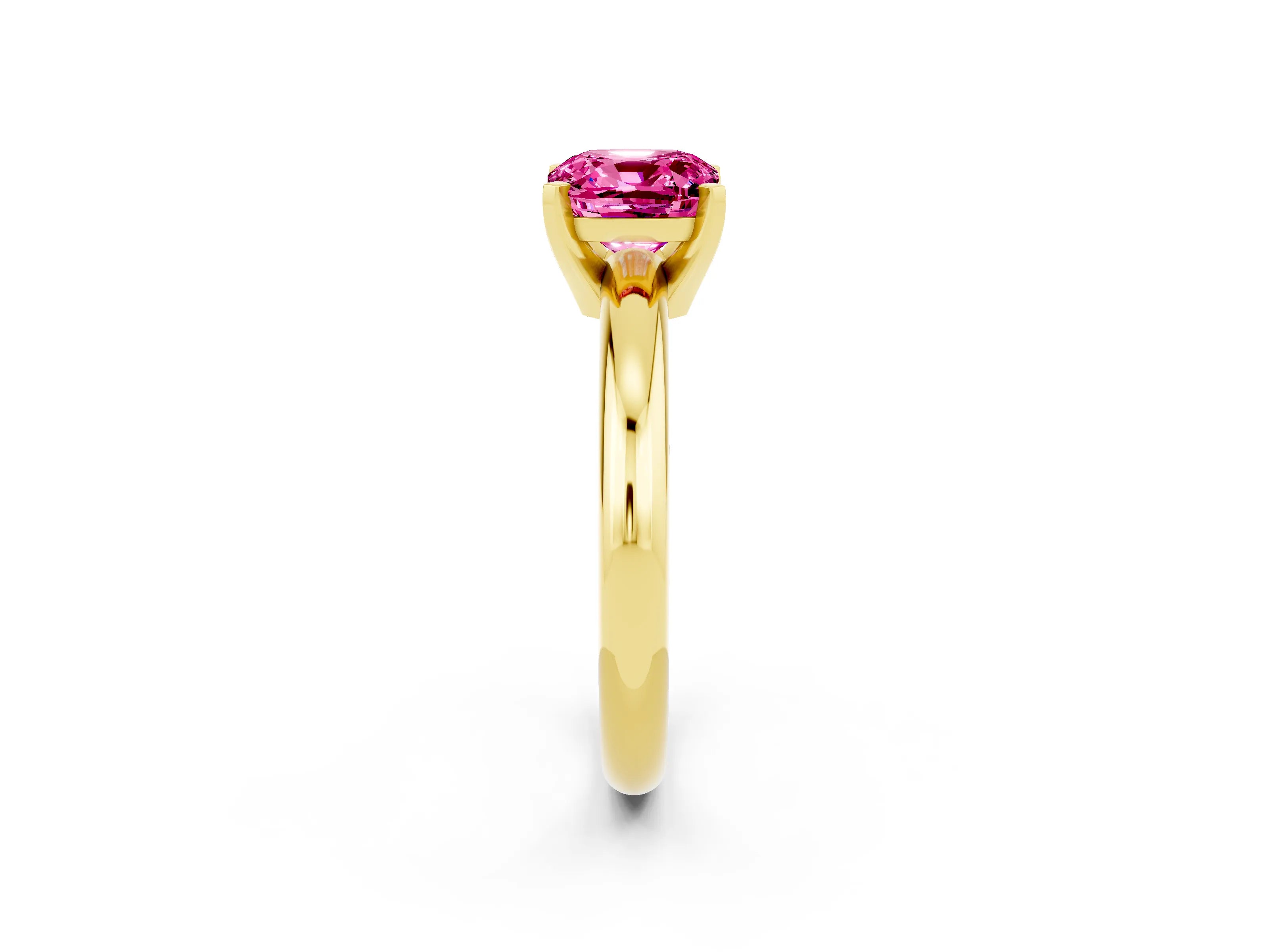 Yellow gold Cushion Cut Pink Sapphire Solitaire Engagement Ring with Round Band and Four-Prong Setting_26