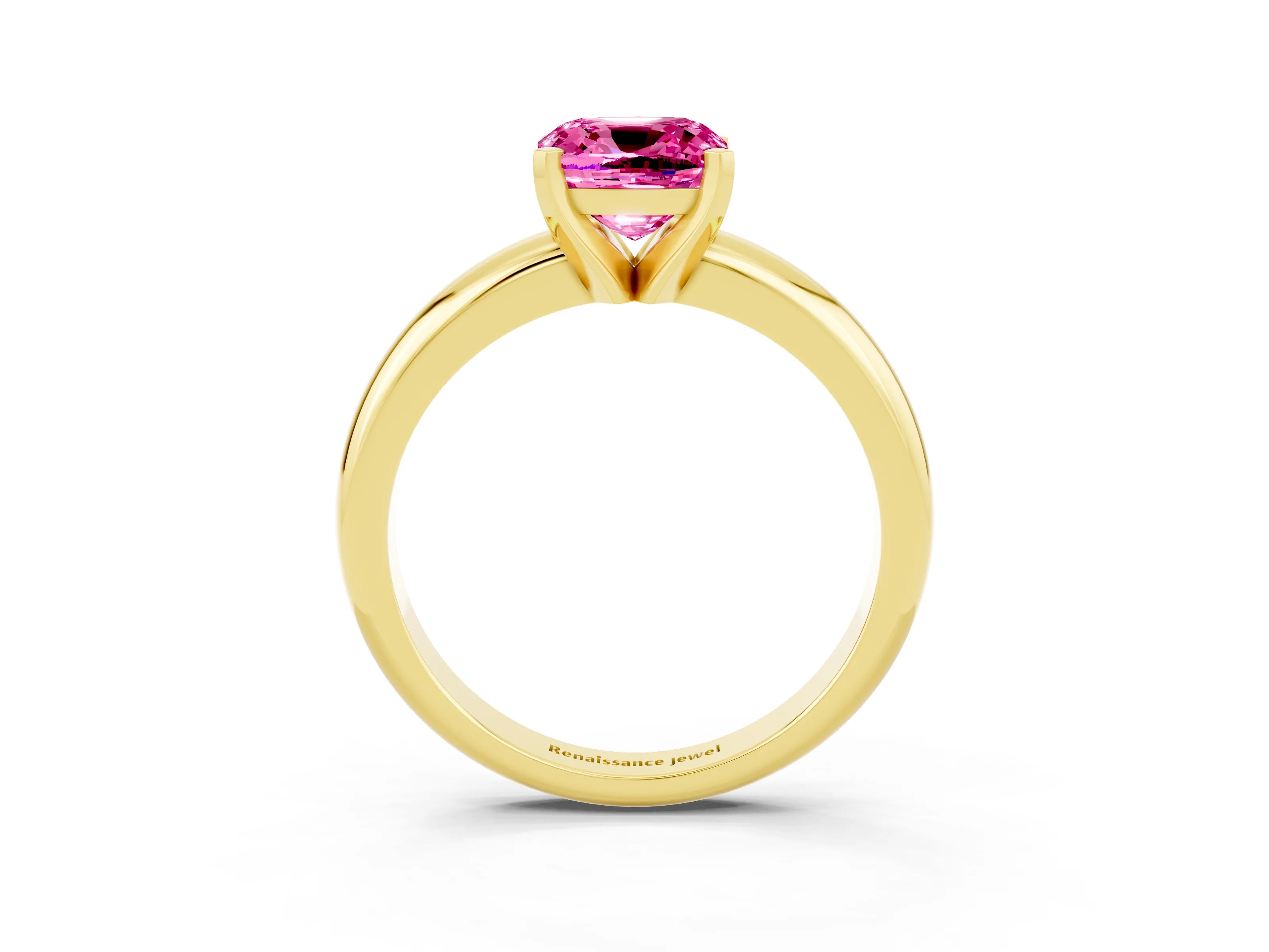 Yellow gold Cushion Cut Pink Sapphire Solitaire Engagement Ring with Round Band and Four-Prong Setting_27