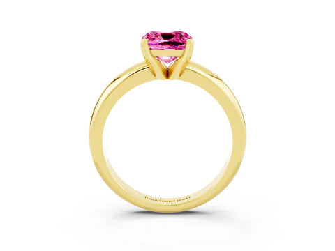 Yellow gold Cushion Cut Pink Sapphire Solitaire Engagement Ring with Round Band and Four-Prong Setting_27