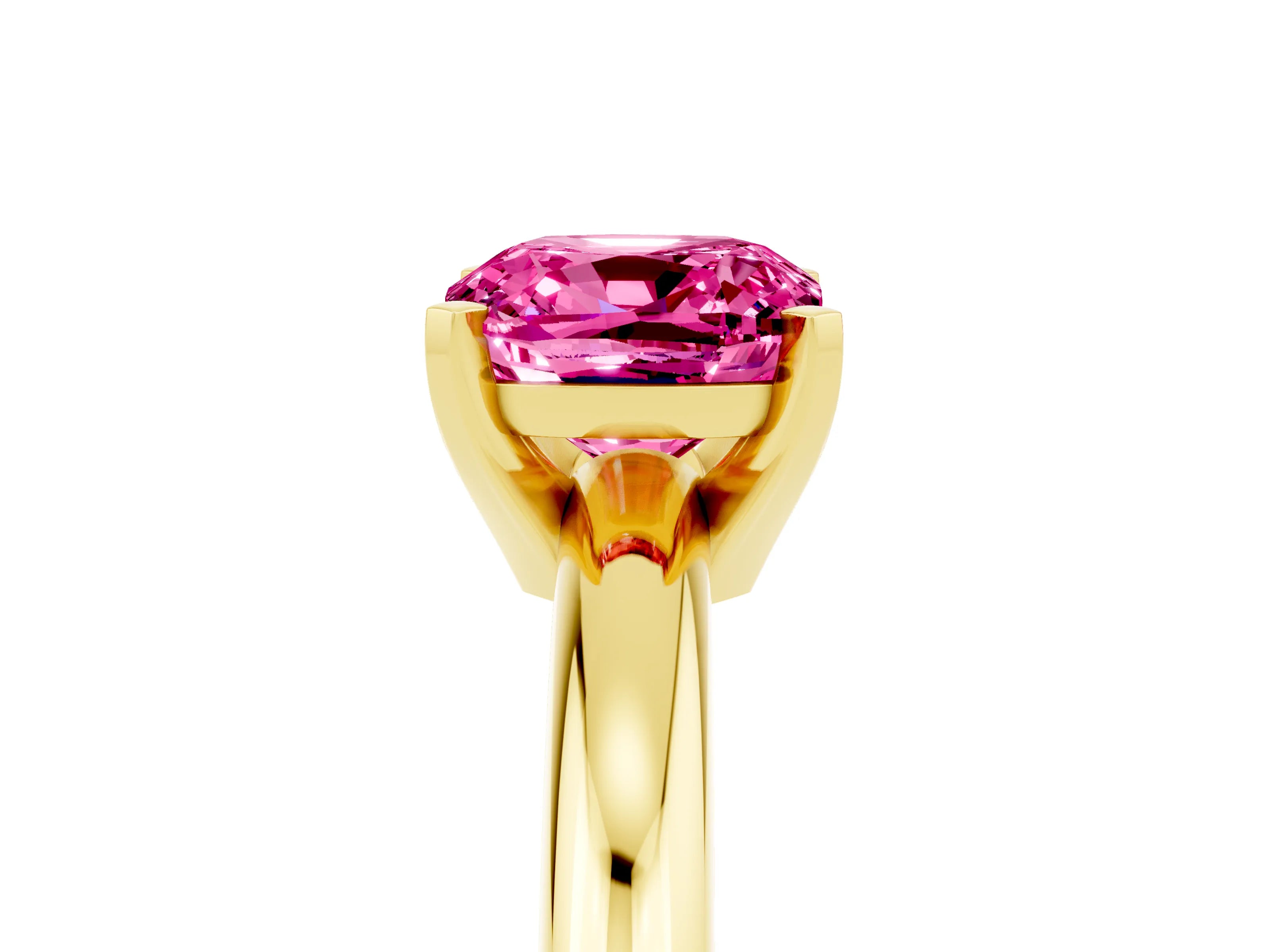 Yellow gold Cushion Cut Pink Sapphire Solitaire Engagement Ring with Round Band and Four-Prong Setting_29