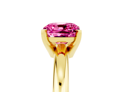 Yellow gold Cushion Cut Pink Sapphire Solitaire Engagement Ring with Round Band and Four-Prong Setting_29