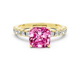 Yellow gold Cushion Cut Pink Sapphire Solitaire Pavé Band with Four-Prong Setting_24