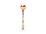 Yellow gold Cushion Cut Pink Sapphire Solitaire Pavé Band with Four-Prong Setting_26