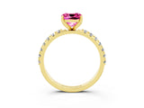 Yellow gold Cushion Cut Pink Sapphire Solitaire Pavé Band with Four-Prong Setting_27