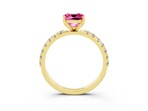 Yellow gold Cushion Cut Pink Sapphire Solitaire Pavé Band with Four-Prong Setting_27