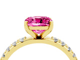 Yellow gold Cushion Cut Pink Sapphire Solitaire Pavé Band with Four-Prong Setting_28