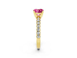 Yellow gold Cushion Cut Pink Sapphire Solitaire Pavé Engagement Ring with Round Band and Prong Setting_14