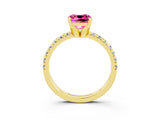 Yellow gold Cushion Cut Pink Sapphire Solitaire Pavé Engagement Ring with Round Band and Prong Setting_15