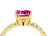 Yellow gold Cushion Cut Pink Sapphire Solitaire Pavé Engagement Ring with Round Band and Prong Setting_16