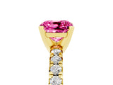 Yellow gold Cushion Cut Pink Sapphire Solitaire Pavé Engagement Ring with Round Band and Prong Setting_17