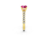 Yellow gold Cushion Cut Pink Sapphire Solitaire Pavé Engagement Ring with Round Band and Prong Setting_80