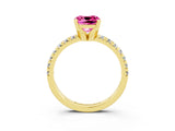 Yellow gold Cushion Cut Pink Sapphire Solitaire Pavé Engagement Ring with Round Band and Prong Setting_81