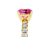 Yellow gold Cushion Cut Pink Sapphire Solitaire Pavé Engagement Ring with Round Band and Prong Setting_83