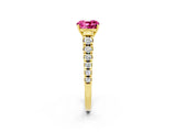 Yellow gold Cushion Cut Pink Sapphire Solitaire Ring with Cathedral Setting and Pavé Band_26