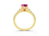 Yellow gold Cushion Cut Pink Sapphire Solitaire Ring with Cathedral Setting and Pavé Band_27