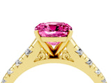 Yellow gold Cushion Cut Pink Sapphire Solitaire Ring with Cathedral Setting and Pavé Band_28