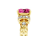 Yellow gold Cushion Cut Pink Sapphire Solitaire Ring with Filigree Band and Four-Prong Setting_53