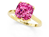 Yellow gold Cushion Cut Pink Sapphire Solitaire Ring with Flower Prong Setting and Classic Band_13