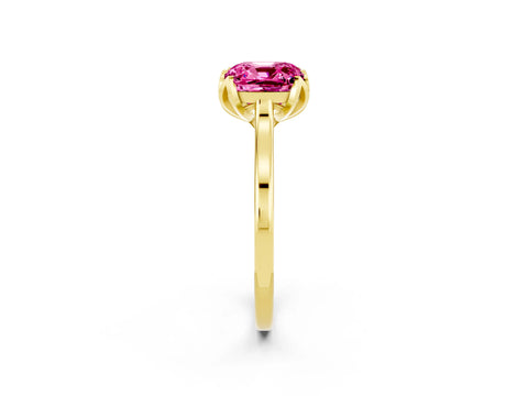 Yellow gold Cushion Cut Pink Sapphire Solitaire Ring with Flower Prong Setting and Classic Band_14