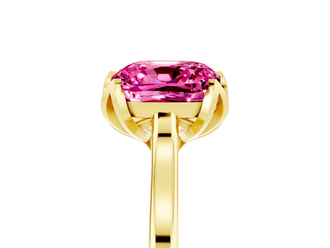 Yellow gold Cushion Cut Pink Sapphire Solitaire Ring with Flower Prong Setting and Classic Band_17