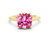 Yellow gold Cushion Cut Pink Sapphire Solitaire Ring with Flower Prong Setting and Classic Band_36