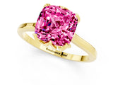 Yellow gold Cushion Cut Pink Sapphire Solitaire Ring with Flower Prong Setting and Classic Band_37