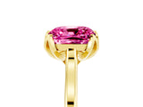 Yellow gold Cushion Cut Pink Sapphire Solitaire Ring with Flower Prong Setting and Classic Band_41