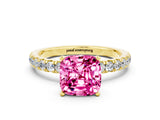 Yellow gold Cushion Cut Pink Sapphire Solitaire Ring with Pavé Accents and Four-Prong Setting_24