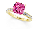 Yellow gold Cushion Cut Pink Sapphire Solitaire Ring with Pavé Accents and Four-Prong Setting_25