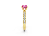 Yellow gold Cushion Cut Pink Sapphire Solitaire Ring with Pavé Accents and Four-Prong Setting_26