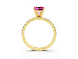 Yellow gold Cushion Cut Pink Sapphire Solitaire Ring with Pavé Accents and Four-Prong Setting_27