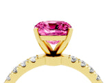 Yellow gold Cushion Cut Pink Sapphire Solitaire Ring with Pavé Accents and Four-Prong Setting_28