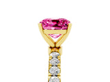 Yellow gold Cushion Cut Pink Sapphire Solitaire Ring with Pavé Accents and Four-Prong Setting_29