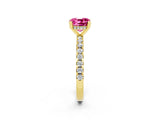 Yellow gold Cushion Cut Pink Sapphire Solitaire Ring with Pavé Band and Four-Prong Setting_62