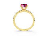 Yellow gold Cushion Cut Pink Sapphire Solitaire Ring with Pavé Band and Four-Prong Setting_63
