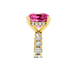 Yellow gold Cushion Cut Pink Sapphire Solitaire Ring with Pavé Band and Four-Prong Setting_65